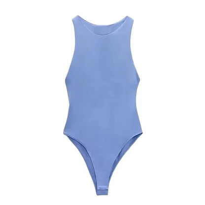 Women Fashion With Halter Neck Skinny Bodysuit Sexy Sleeveless Snap-button Female Playsuits Mujer