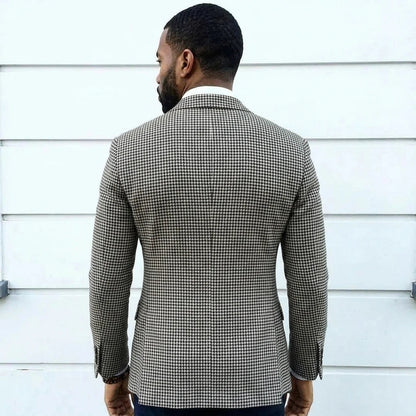 Plaid Suit Jacket for Men 1 Pieces Slim Fit Notched Lapel Houndstooth Wedding Blazer with Two Buttons Stock Classy Male Fashion