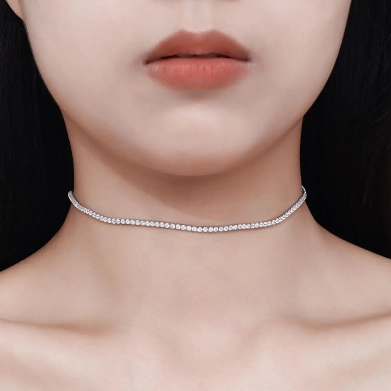 Full 2mm Moissanite Tennis Necklace Chain for Women 100% Original Certified S925 Sterling Silver Diamond Choker Neck Adjustable