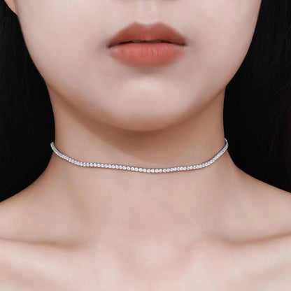 Full 2mm Moissanite Tennis Necklace Chain for Women 100% Original Certified S925 Sterling Silver Diamond Choker Neck Adjustable