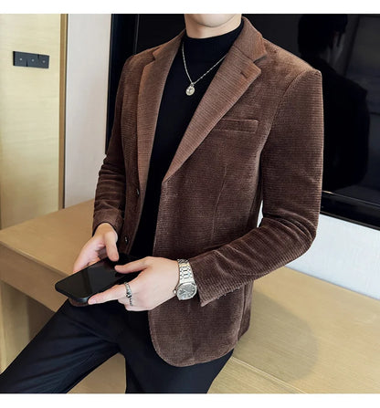 Autumn Winter Fashion Seaweed Pattern Suit Jacket High Quality Luxury Slim Fit Casual Men's Blazers Coats Social Prom Tuxedo