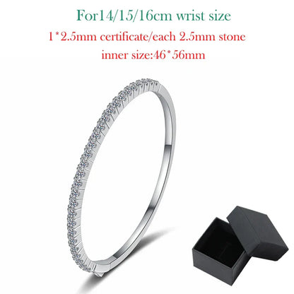 2.5mm All Moissanite Bangles for Women Luxury Sparkling Bracelets Wedding Birthday Gift 925 Sterling Silver Plated 18K