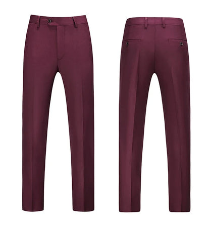 British Style Solid High Waist Trousers Men Formal Trousers High Quality Slim Fit Business Casual Suit Pants Groom Wedding Dress