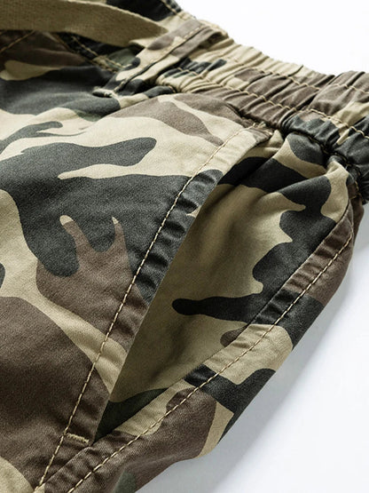 2024 Men's Shorts Camouflage Grey Summer Casual Elastic Waist Knee Length Camo Cargo Short Men Stretch Drawstring Cotton Bermuda