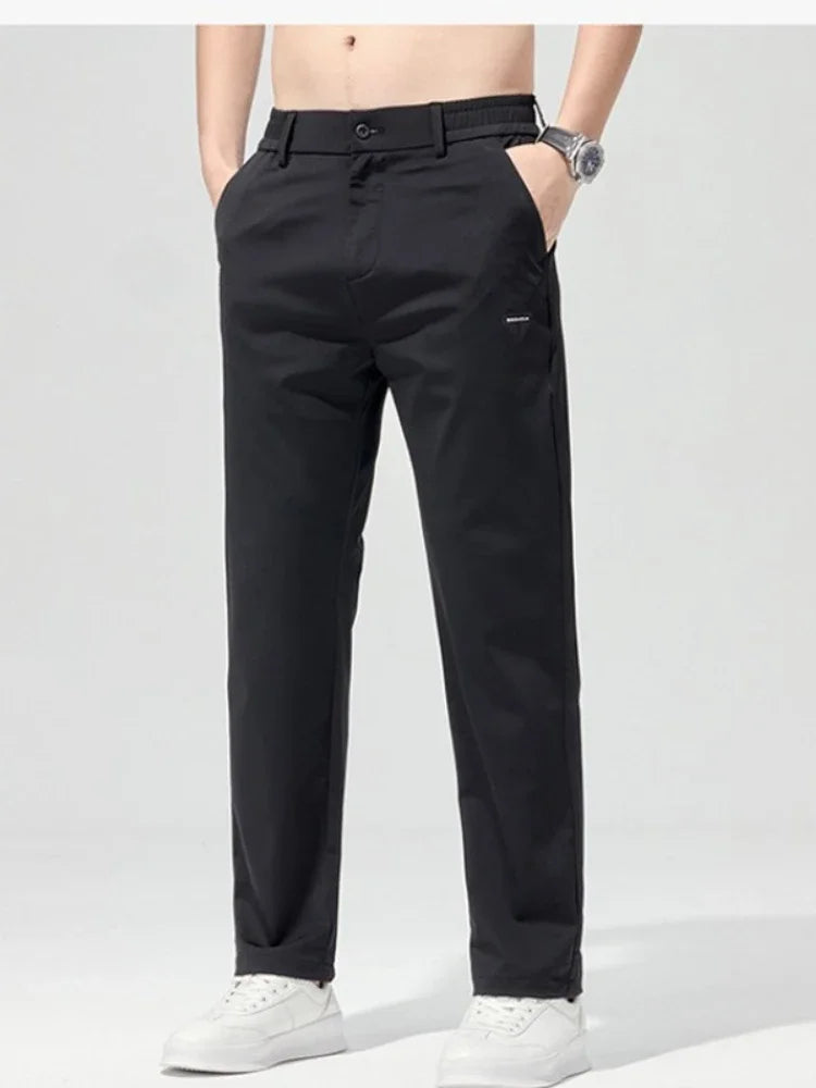 Korean Street Summer Y2K Men's Ice Silk Casual Pants All Match Elastic Sweatpants Office Business Fashion Straight Suit Trousers