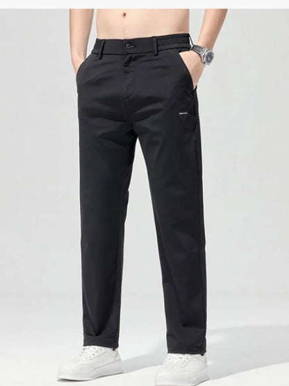 Korean Street Summer Y2K Men's Ice Silk Casual Pants All Match Elastic Sweatpants Office Business Fashion Straight Suit Trousers