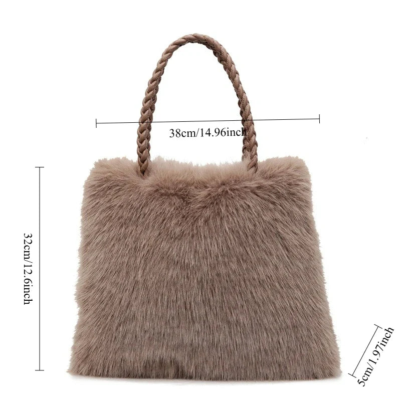 Fashion Women Furry Shoulder Bag Large Capacity Tote Handle Bag for Autumn Winter Outing Commuter Texture Versatile Storage Bags