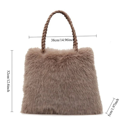 Fashion Women Furry Shoulder Bag Large Capacity Tote Handle Bag for Autumn Winter Outing Commuter Texture Versatile Storage Bags