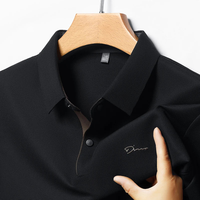 Summer seamless ice silk short sleeved T-shirt, polo shirt, flip collar, casual elastic top, breathable thin half sleeve