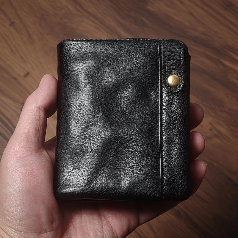 Luxury Genuine Leather Small Lightweight Bifold Wallet Men Women Money Clip Credit Card Holder with Hidden Zipper Pocket