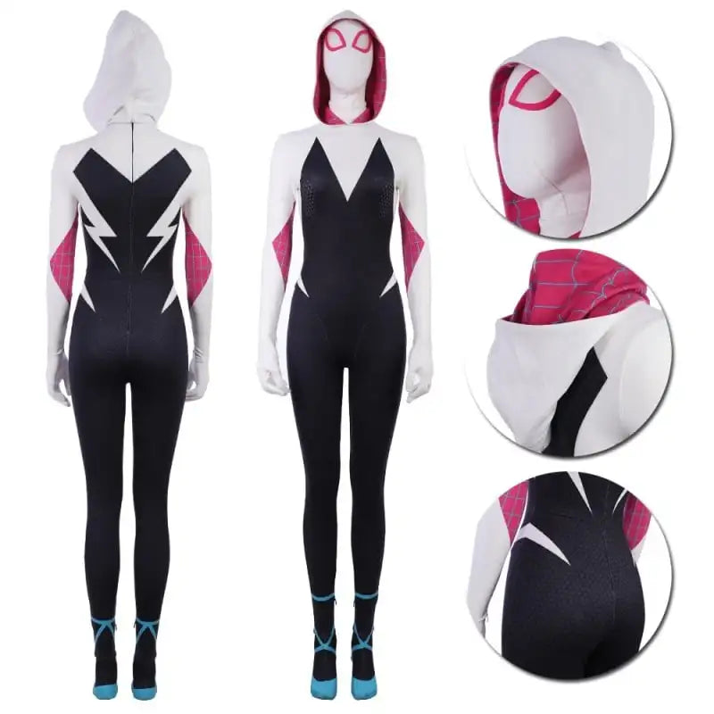 Spider Gwen Costume Across the Spider-Verse Gwen Stacy Hooded Cosplay Zentai Bodysuit Spider Man Carnival Party Anime Outfit