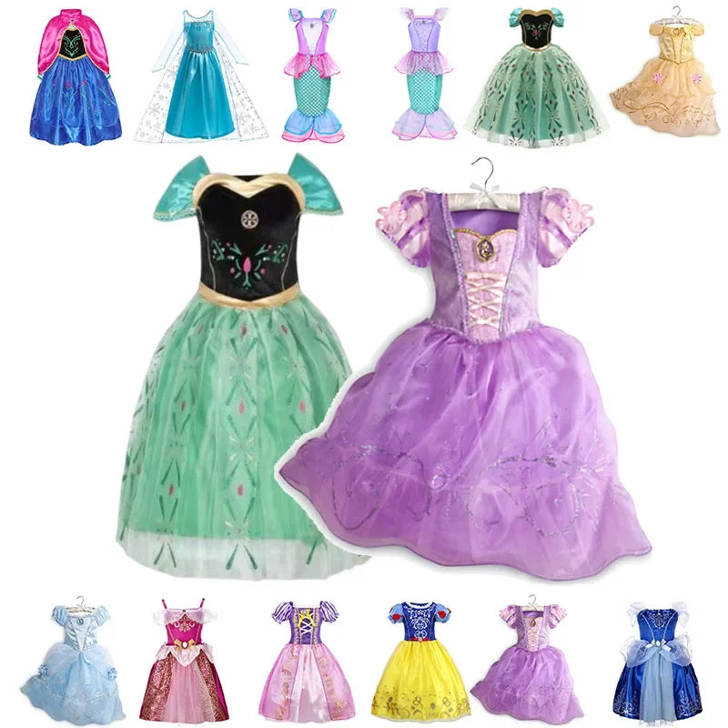 Girls Princess Dress Kids Disney Elsa Anna Snow White Aurora Sofia Rapunzel Cinderella Halloween Costume Children Birthday Party