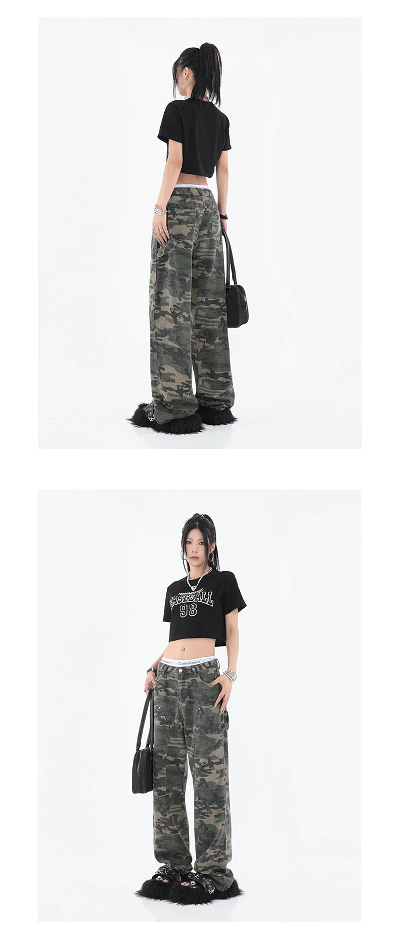 2025 Women Fashion Camouflage Jeans Loose High Waist Cargo Pants Straight Jeans Baggy Pants Casual Denim Trousers Feamle Y2k