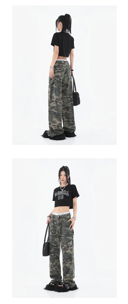 2025 Women Fashion Camouflage Jeans Loose High Waist Cargo Pants Straight Jeans Baggy Pants Casual Denim Trousers Feamle Y2k