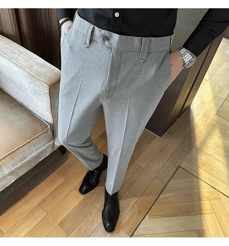 New Men Casual Solid Color Suit Pants Fashion Men Slim Fit Business Social Dress Pants Formal Wedding Social Party Male Trousers
