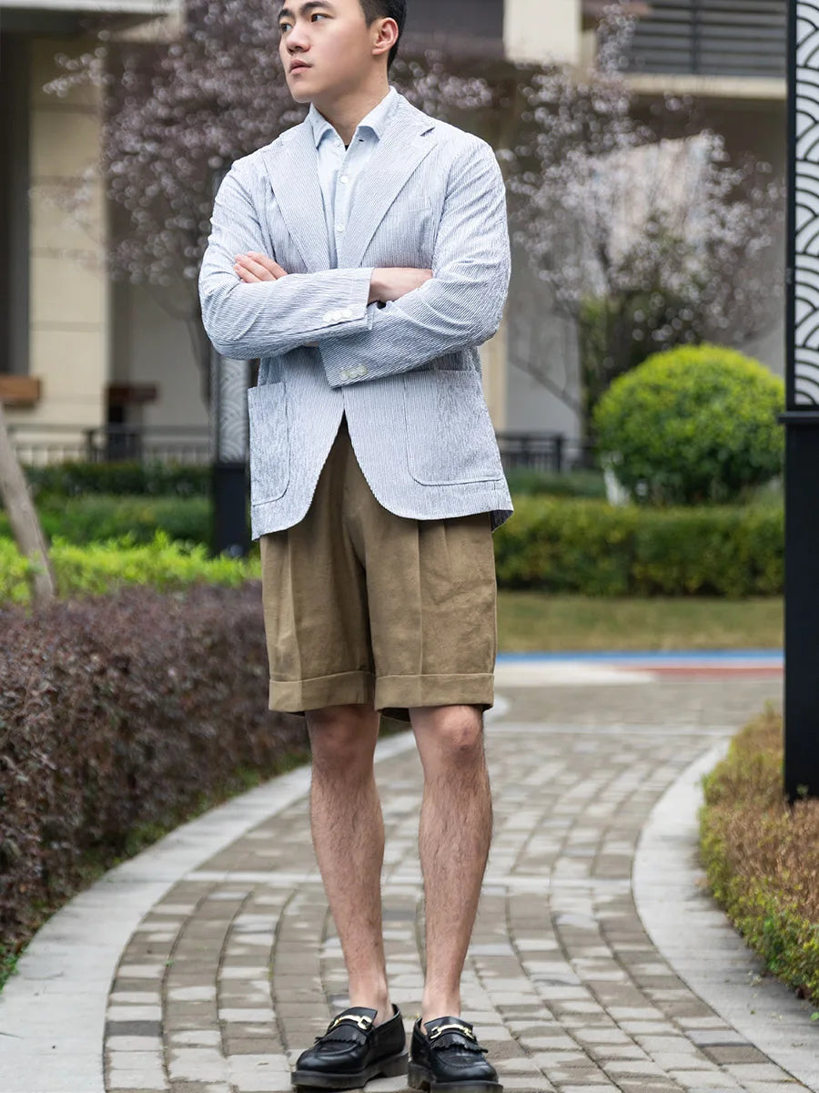 Pure linen fabric Lazy summer Naples high-waisted loose shorts men's casual pants can be customized
