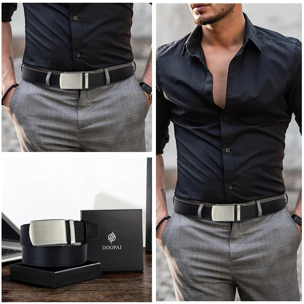 New Mens Belt Automatic Genuine Leather Luxury Belt of Men Male Metal Automatic Buckle Designer High Quality Waist Belt Black