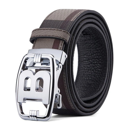 New Canvas Men Belt Luxury Automatic Zinc Alloy B Buckle Brand Real Leather Belt for Business Men Male Waistband for jeans belt