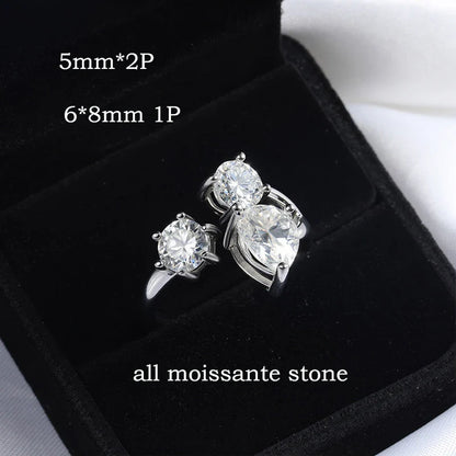 Pear/round Cut Adjustable Moissanite Rings for Women Ideal Cut Female S925 Sterling Silver Plated 18K Lab Diamond Band