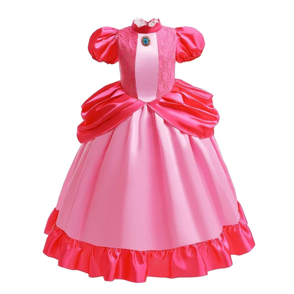 Rosalina Dress Girls Peach Costume Daisy Cosplay Children Birthday Party Carnival Fancy Outfit