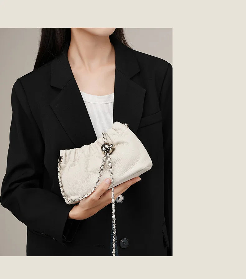 Genuine Leather Women Shoulder Bags Luxury Brand Small Chain Flap Bags for Ladies Handbag Natural Cowskin Female Crossbody Bags