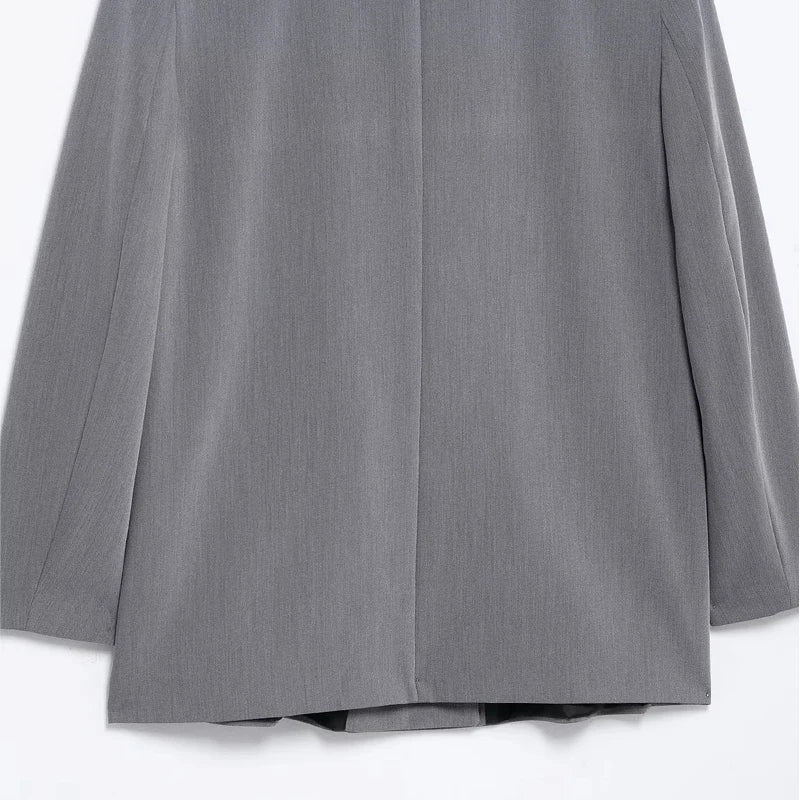 Women's Blazer Jacket Office Wear Woman Black Jacket Business Casual Loose Long Blazer Coat Double-Breasted Gray Jacket
