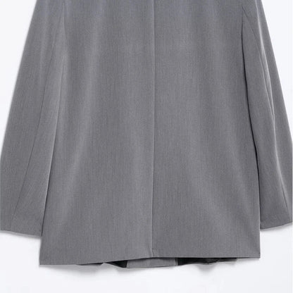 Women's Blazer Jacket Office Wear Woman Black Jacket Business Casual Loose Long Blazer Coat Double-Breasted Gray Jacket