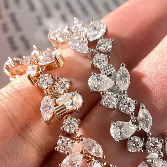 Bracelet en moissanite complète taille marquise/poire pour femme en argent S925, plaqué or 18 carats, bracelet diamant de laboratoire couleur D, bijoux fins