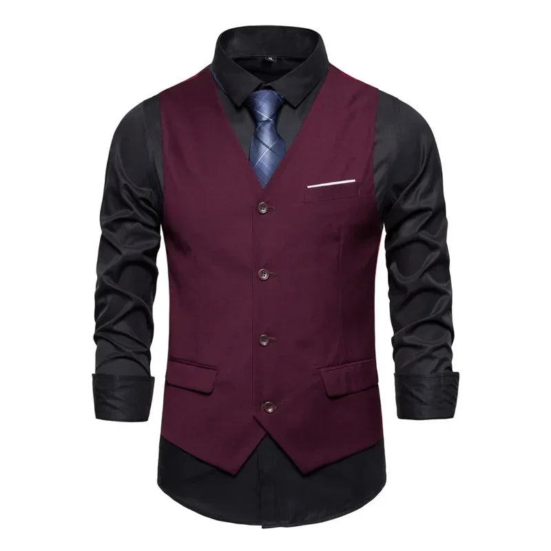 Blue Suit Vest, Men's Business Sleeveless Vests Jacket, Asian size S-6XL, Wedding Party Waistcoat, Red Purple Black Gray