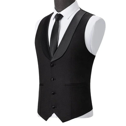 Men Vest Black Single Button With Lapel Solid Waistcoat For Wedding Banquet Business Work Office Casual Daily Men Suit Vest