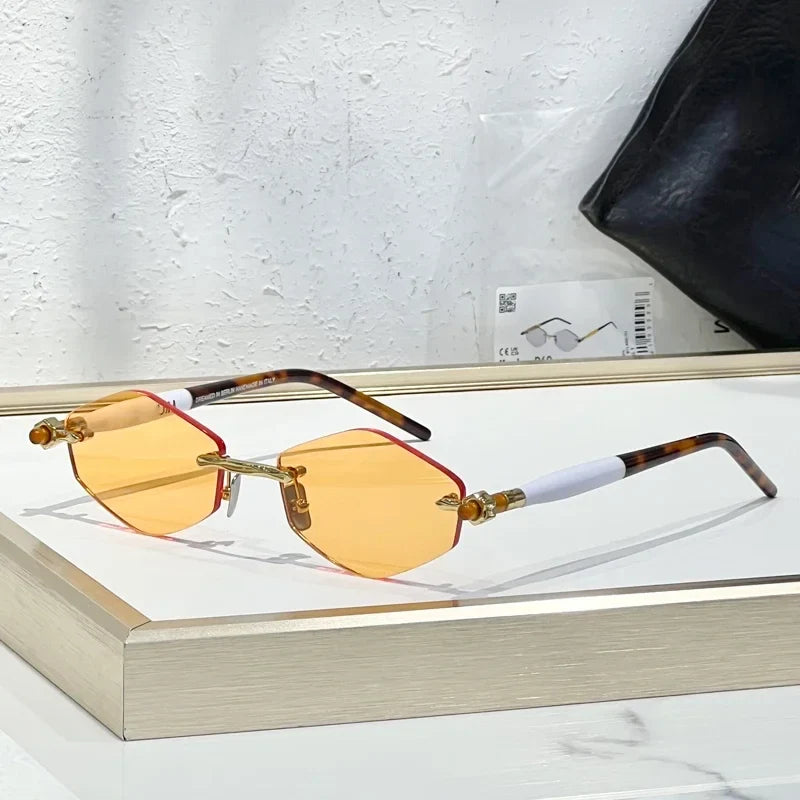 INS Maske P60 Luxury Rimless Sunglasses Men Hexagonal Acetate Handmande in Germany Designer Alloy Top Quality Trendy UV400 Women