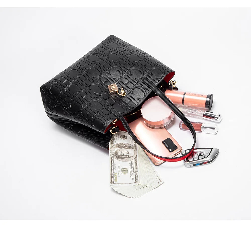 Women's Large Capacity Embossed Shoulder Bag Solid Color with Simple Texture Minimalist Design 2026 Trendy Fashion Commute