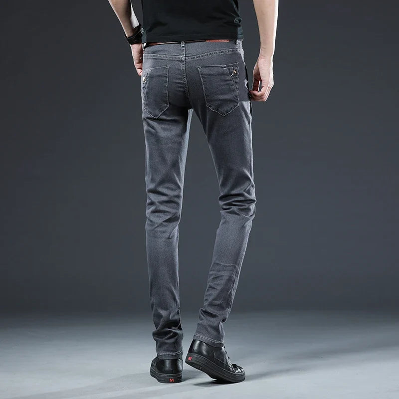 New Men Slim Button Black Skinny Jeans Solid Color Stretch Skateboard Multi-button Youth Male Denim Pants