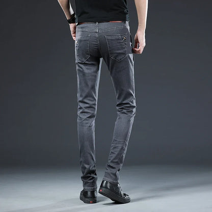 New Men Slim Button Black Skinny Jeans Solid Color Stretch Skateboard Multi-button Youth Male Denim Pants