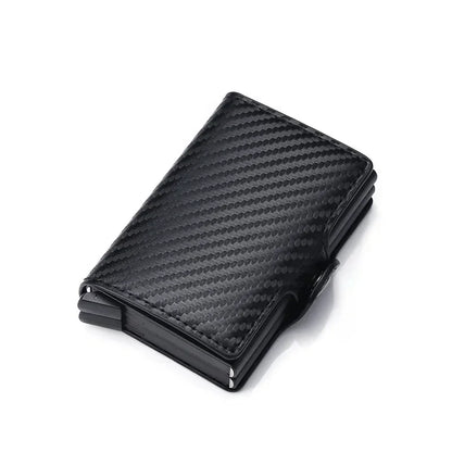 DIENQI-Carbon Credit Card Holder Men Wallet RFID PU Leather Metal Hasp Wallet Male Purse Minimalist Gifts for Men Carteiras