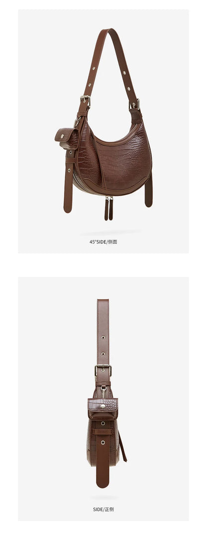 luxury vintage bag women genuine leather half moon bag Shoulder handbags high-end fashion Crossbody bag 2026 new model