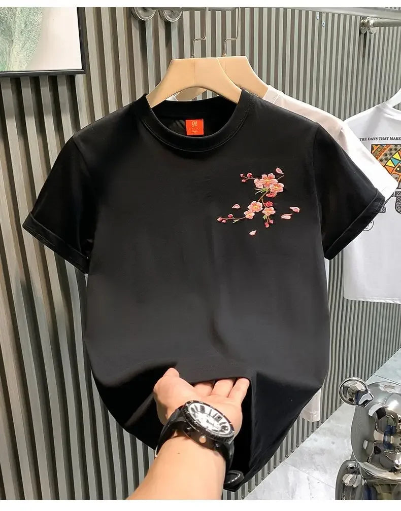 2025 Summer Fashion Men T-shirt Short-sleeved Embroidered Shirt
