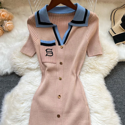 Brand Fashion Summer Knitted Dress Women 2025 New Y2K Embroidery Long Bodycon Sweater Dress Streetwear Lady Vestidos