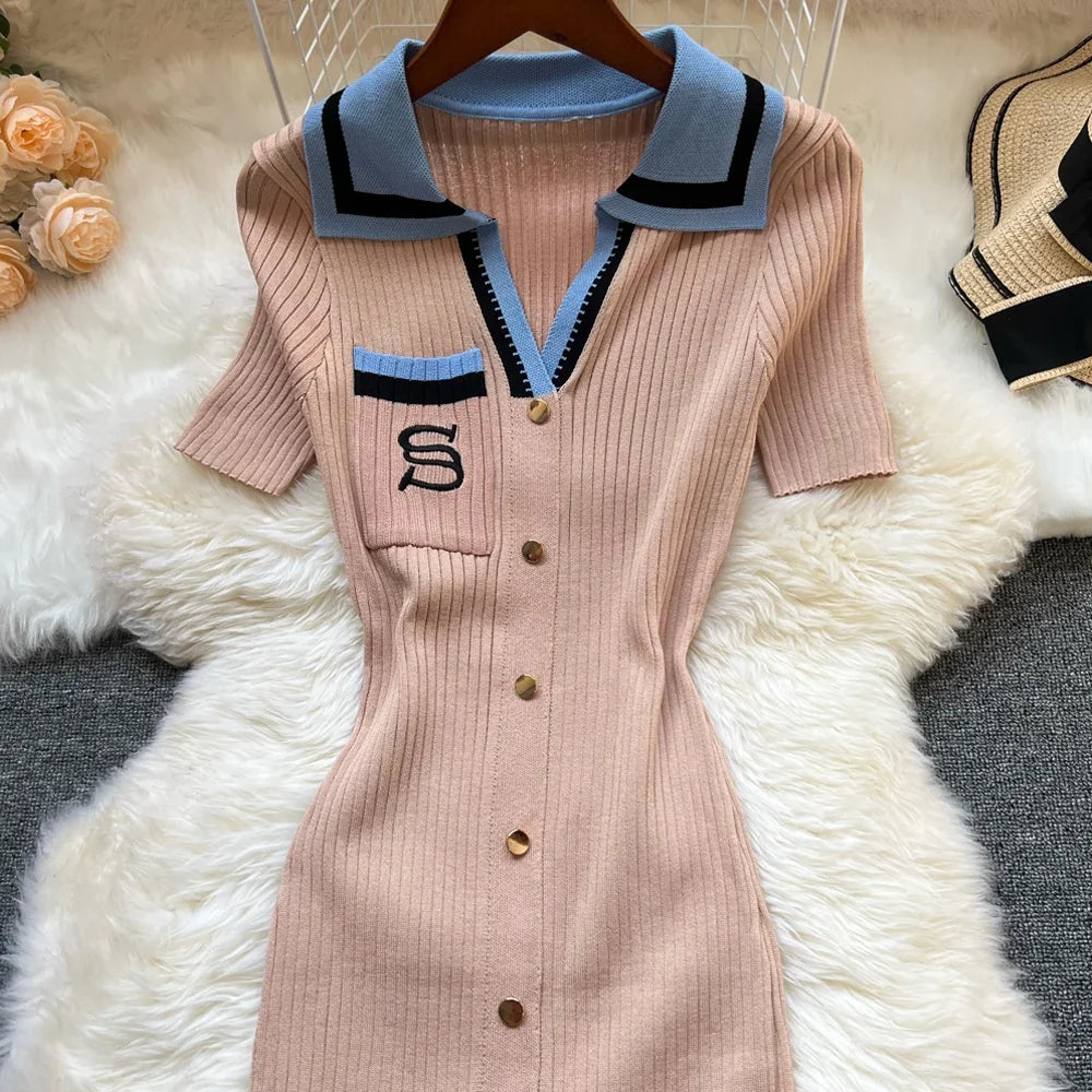 Brand Fashion Summer Knitted Dress Women 2025 New Y2K Embroidery Long Bodycon Sweater Dress Streetwear Lady Vestidos