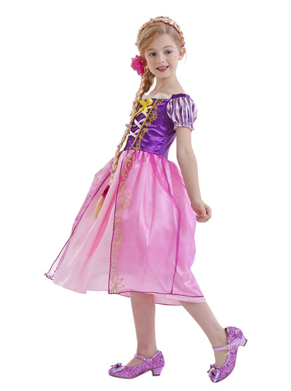Girl Role Play Rapunzel Princess Dress for Kids Halloween Cosplay Tangled Costume Birthday Party Sequins Mesh Bow Clothes
