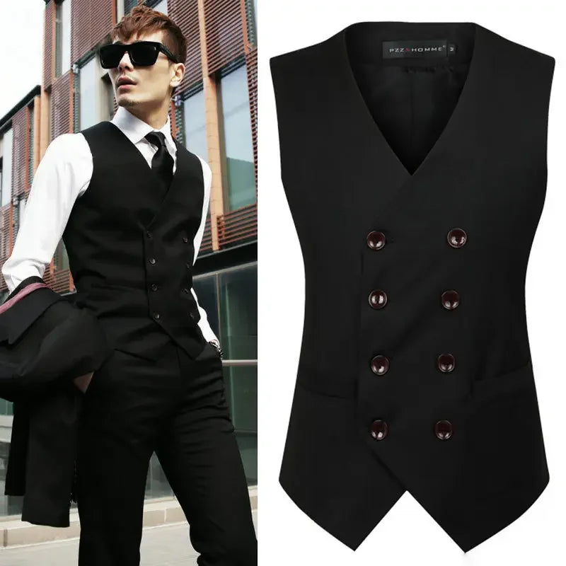 Black Mens Suit Vest Professional Men's Double Breasted Casual Vest Seasonal Men's Wedding Groomsman Suit Top Gray Vest jacket