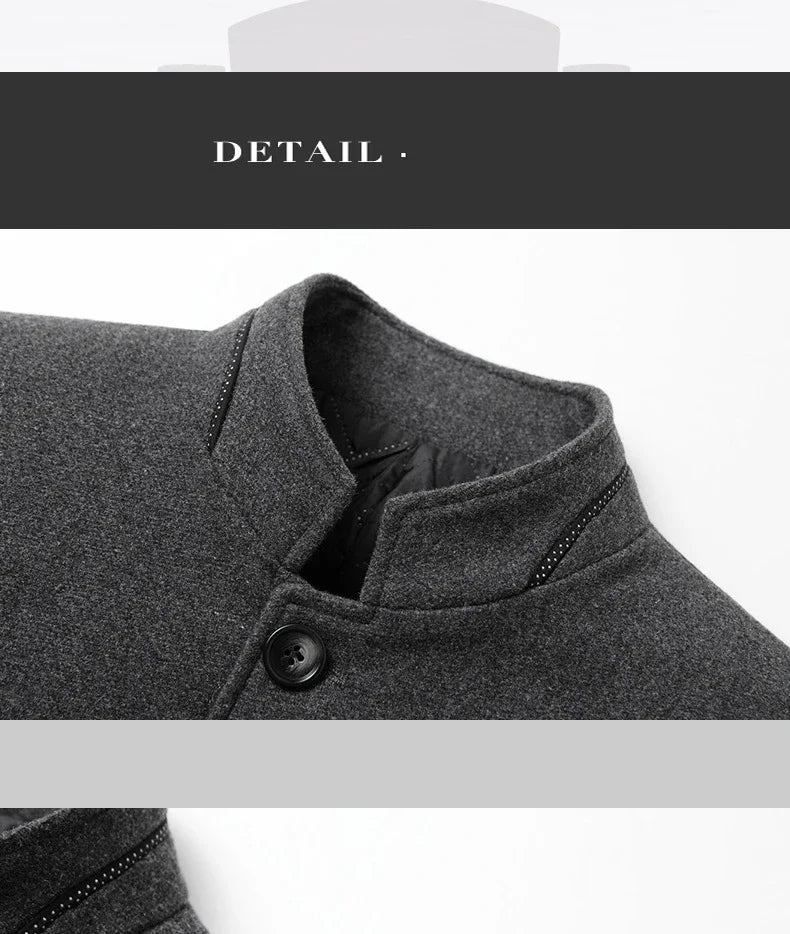 Brand 2026 Winter Coat Mens Chinese Stand Collar Solid Coats for Man Autumn and Winter Business Casual Woolen Jacket