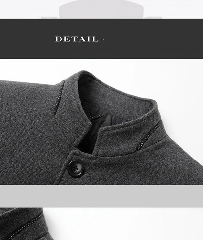 Brand 2026 Winter Coat Mens Chinese Stand Collar Solid Coats for Man Autumn and Winter Business Casual Woolen Jacket