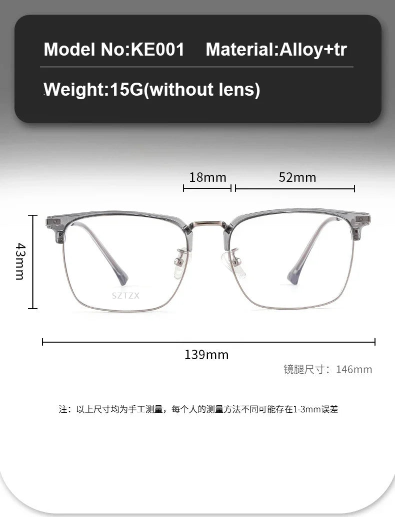 Men's Classic Business Eyeglasses Frames Anti-Blue Light Reading Glasses Myopia Hyperopia Customizable Prescription KE001