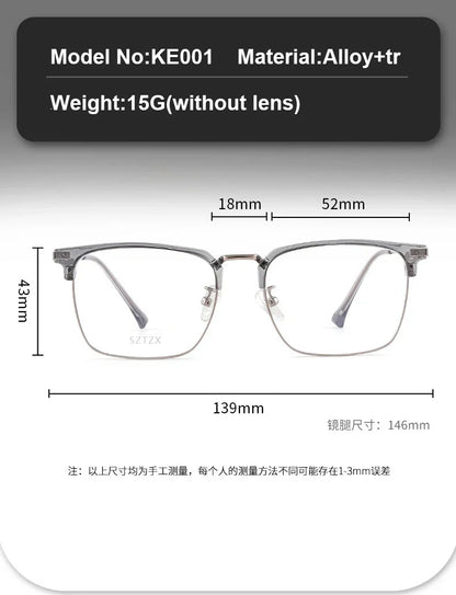 Men's Classic Business Eyeglasses Frames Anti-Blue Light Reading Glasses Myopia Hyperopia Customizable Prescription KE001