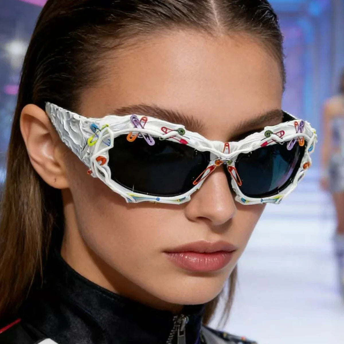 y2k Colorful Safety Pin Sunglasses for Women Punk Cyber Streetwear Party Avant-garde Funny Shades UV400 lunette soleil femme