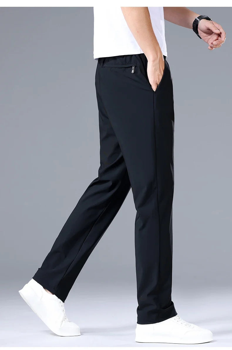 High Quality Ice Silk Stretch New Brand Casual Fashion Elastic Strappy Long Pants Street Style Pencil Teens Trousers Men Clothes