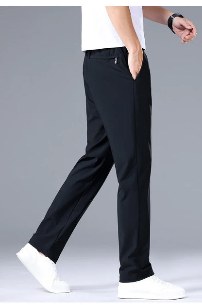 High Quality Ice Silk Stretch New Brand Casual Fashion Elastic Strappy Long Pants Street Style Pencil Teens Trousers Men Clothes