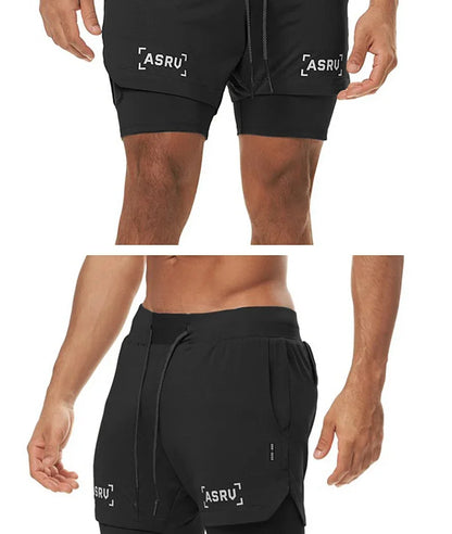 Men's 2 in 1 Double-deck Gym Shorts Quick Dry Summer Running Workout Shorts Zipper Pockets Slim Fit Fitness Training Short Pants