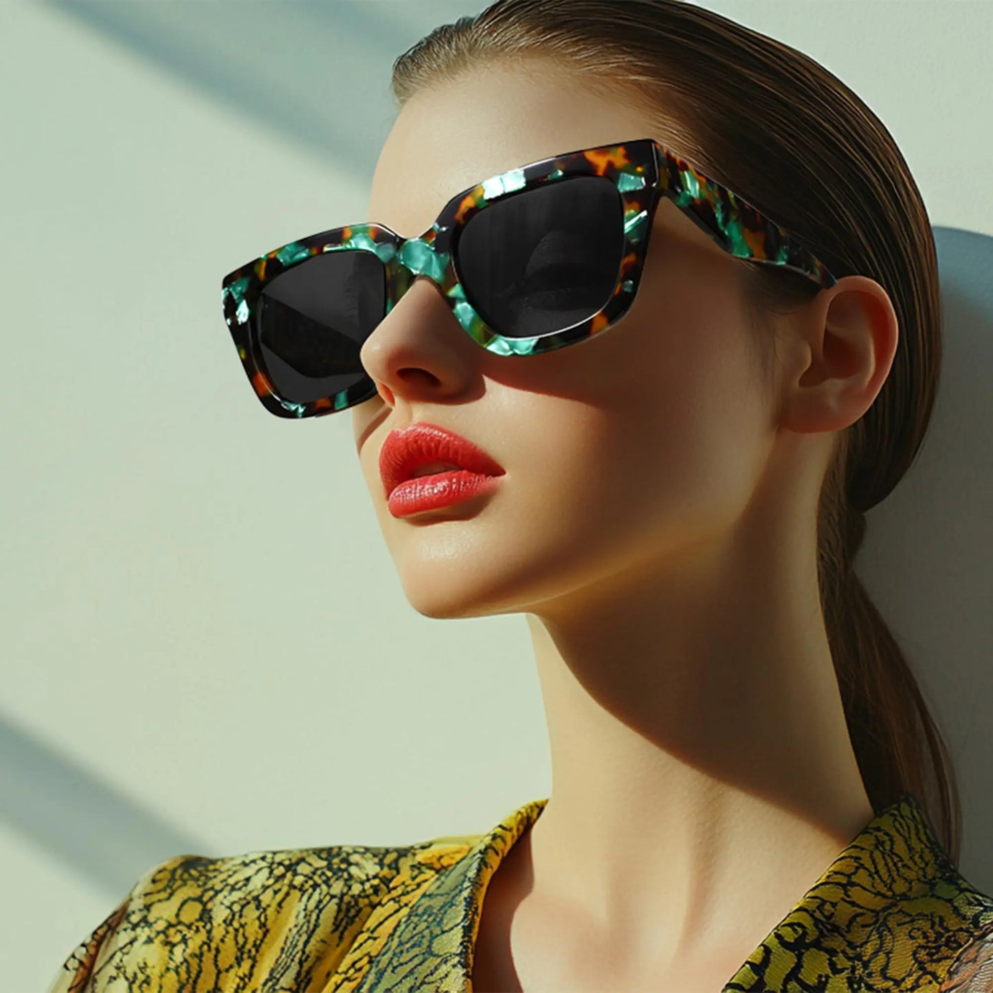 Women's Fashion Sunglasses Polarized UV Protection Square Acetate Frame Gift with Printing Butterfly Design